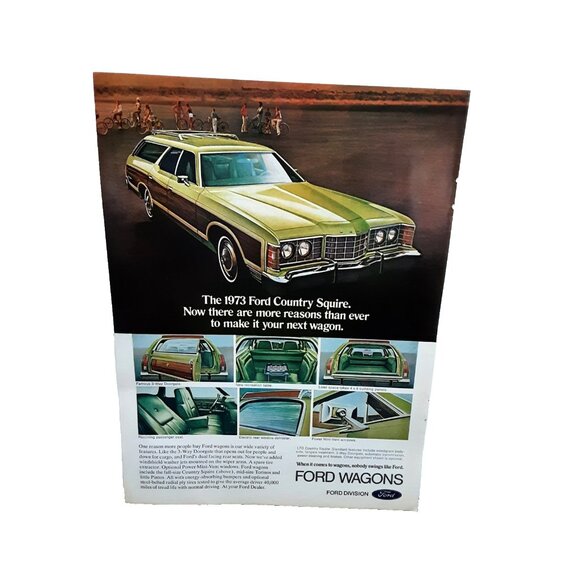 1973 Ford Country Squire Wagon Print Ad – Vintage Woodgrain Station Wagon - Picture 1 of 1